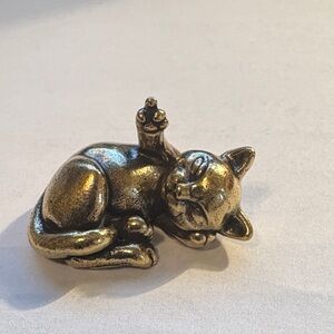 Solid Brass Cat Figurine - New - 0.70 in L x 1.20 in W